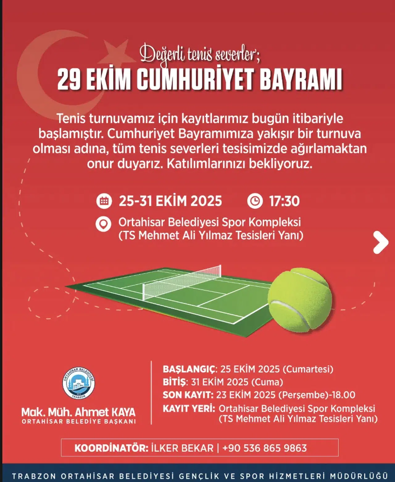 Ortahisar'da Cumhuriyet Bayramı İçin Tenis Turnuvası Düzenleniyor