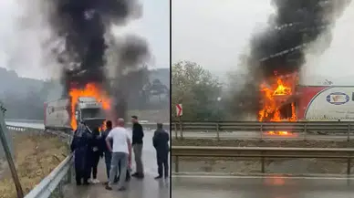 Bursa'da TIR'de Çıkan Motor Yangını Korku Dolu Anlar Yaşattı!