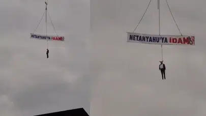 Trabzon'da Netanyahu'ya Karşı Özgün Bir Protesto: Maketle Dikkat Çekti