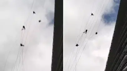 Ümraniye'de Fırtına Altında Cam Temizleyen İşçiler Zor Anlar Yaşadı