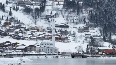 Uzungöl’de Kış Manzarası: Doğal Güzellik Tamamen Buz Tuttu